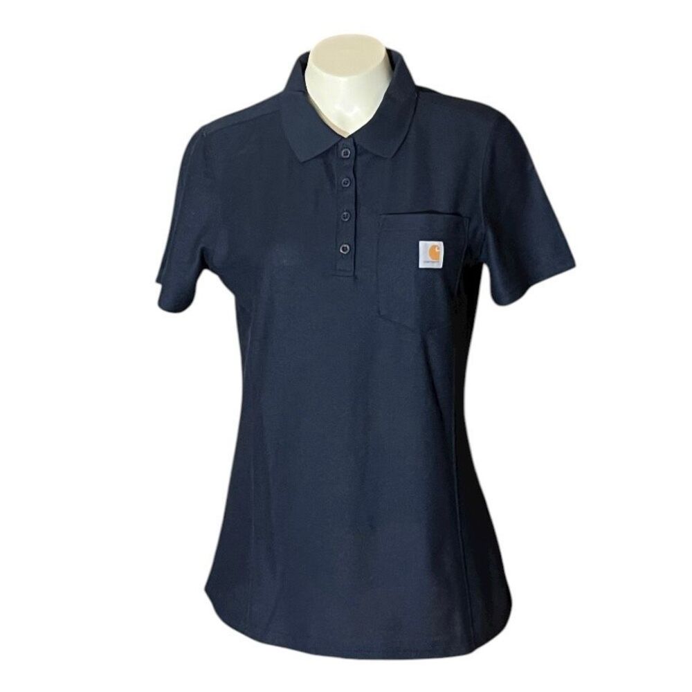 Carrheart Woman’s Navy Polo Style Short Sleeve Work Shirt Sz S